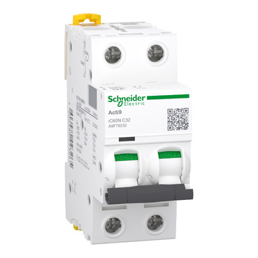 [A9F79232] INTERRUPTOR MAGNETOTÉRMICO ACTI9 iC60N 2P 32 A CURVA C 6 kA/10 kA – SCHNEIDER ELECTRIC