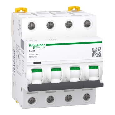 INTERRUPTOR MAGNETOTÉRMICO ACTI9 iC60N 4P 50 A CURVA C 6000 A / 10 kA – SCHNEIDER ELECTRIC